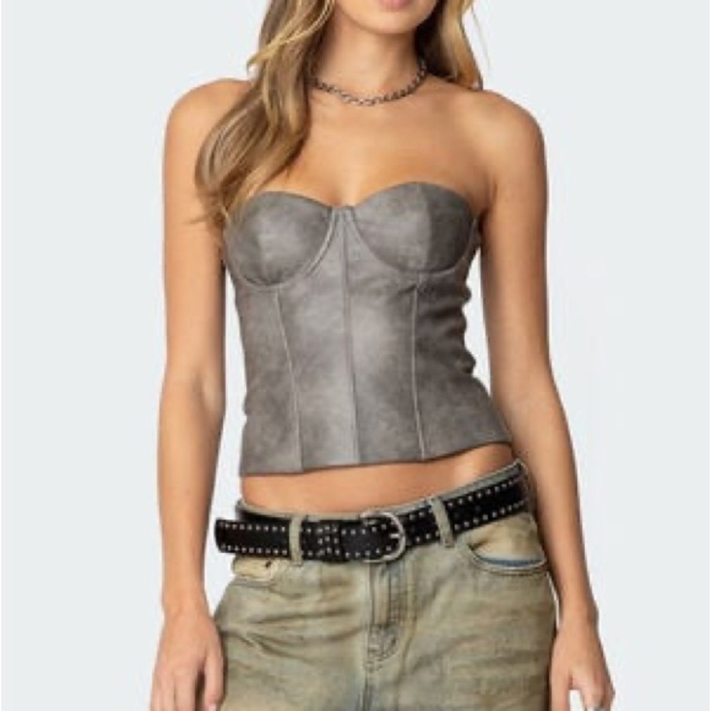 Edikted Sulivan Strapless Faux Leather Corset